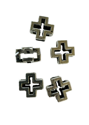 Lot de 5 croix métalliques 3D de 1x1 cm avec trou de 7 mm x 2,5 mm différentes couleurs