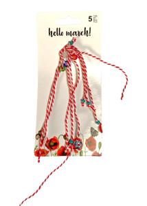 Bracelets grecs à échanger entre amis pour le 1er mai rouge-blanc et des petites fleurs en verre " 5 pièces"