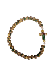 Bracelet avec perles colores et dores, orn d'une croix fleurie