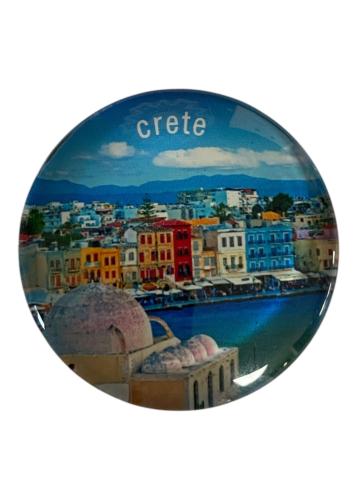 Magnet rond en verre "Ville de la Canée" - Diamètre 3,5