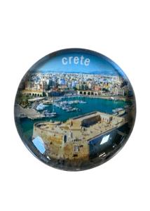 Magnet rond en verre "Ville d'Hraklion" - Diamtre 3,5 cm