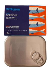 Sardines grecques de la mer Égée, à l'huile d'olive BIO THINKGREEN 115 g