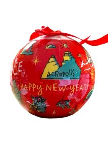 Boule de Noël avec symboles grecs GRÈCE rouge et blanc diamètre 7 cm