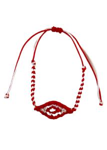 Bracelet tress rouge-blanc avec motif triangle ajustable - Martaki