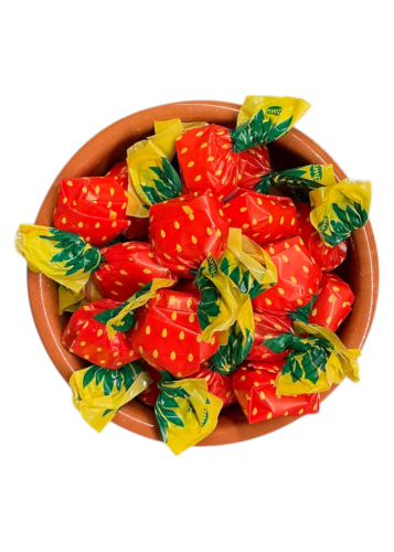 Caramels durs fourrés à la fraise en vrac par 200 g