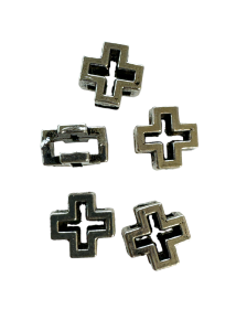 Lot de 5 croix métalliques 3D de 1x1 cm avec trou de 7 mm x 2,5 mm différentes couleurs