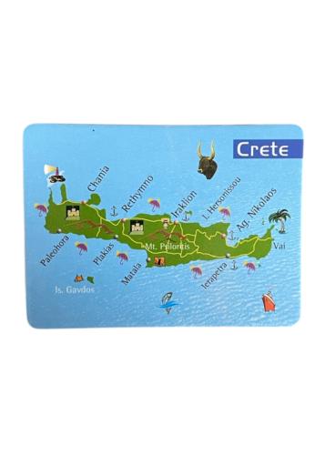 Magnet souvenir de Crète-Grèce "Carte île de Crète" 7,4x5,5 cm