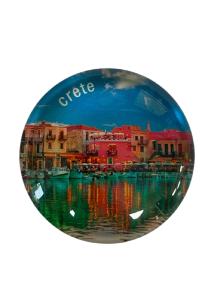 Magnet rond en verre "Ville de Réthymnon" - Diamètre 3,5 cm