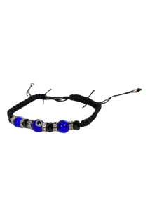 Bracelet noir avec 3 bleus oeils et 6 strass