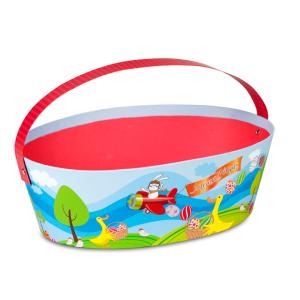 Panier ovale anse rabattable décor JOYEUSES PAQUES 25x19x8 cm