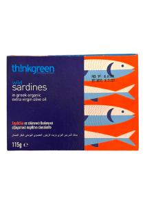 Sardines grecques de la mer ge,  l'huile d'olive BIO THINKGREEN 115 g