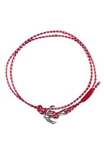 Bracelet rouge-blanc avec ancre marine argent ajustable - Martaki