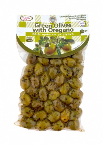 Olives grecques vertes à l'origan BIO en sous vide PETROMILOS 250 g