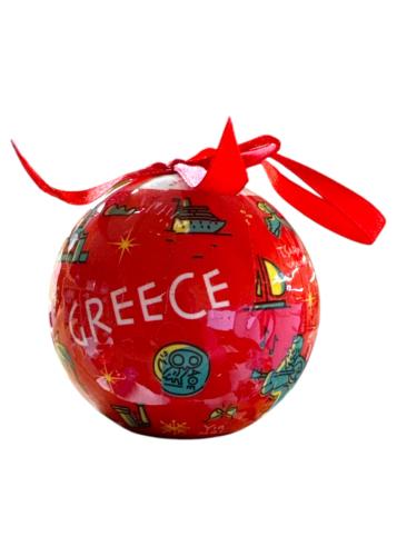 Boule de Noël avec symboles grecs GRÈCE rouge et blanc diamètre 7 cm