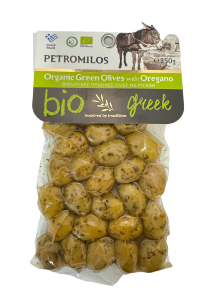 Olives grecques vertes  l'origan BIO en sous vide PETROMILOS 250 g