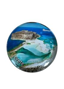 Magnet rond en verre "Paysage de La Canée" - Diamètre 3,5 cm