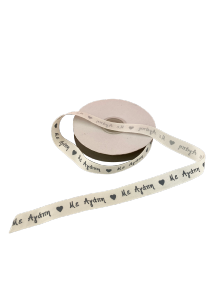 Ruban blanc cass aux vux grecs 'agapi -avec amour" en couleur gris 1,5 cm